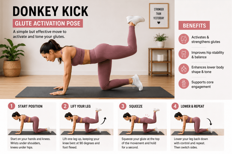 women doing exercise donkey kick