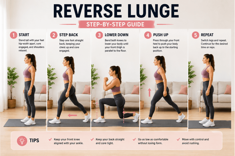 reverse lunge exercise step by step