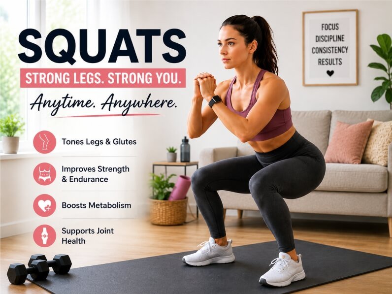 woman doing squats at home